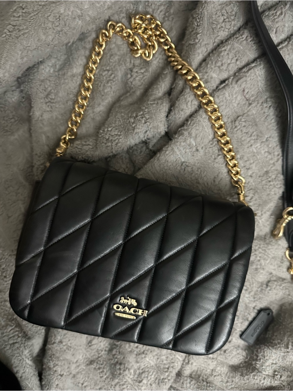 Coach Black Quilted Leather Crossbody with Gold Chain - Picture 3 of 12